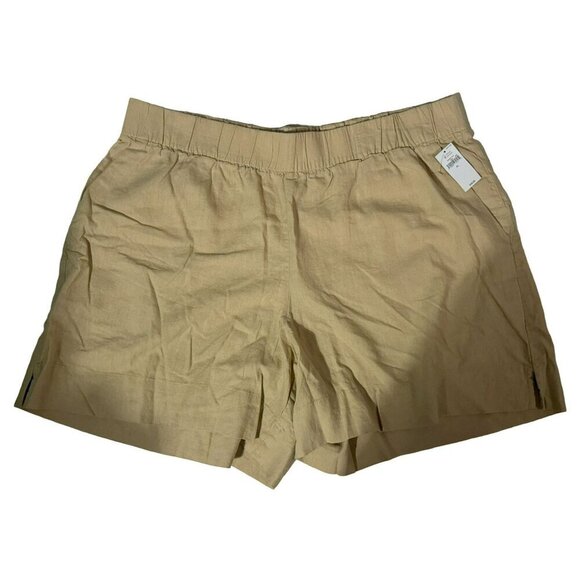 GAP Linen-Blend Pull-On Elastic Waist Shorts Cashew Crunch Brown Pockets XL NEW - Picture 2 of 6